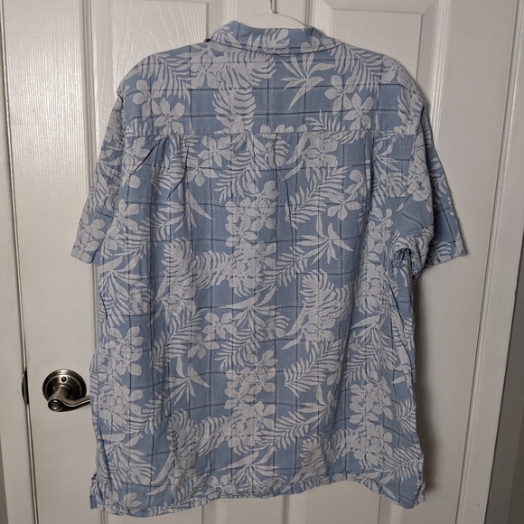 Club Room Linen/Cotton Tropical‎ Foliage Casual Blue Button Down Size Large - Picture 3 of 6
